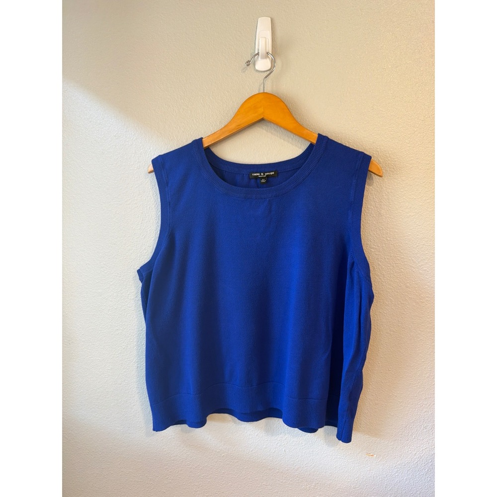 Cable & Gauge Sweater Vest‎ Women 2X Royal Blue Sleeveless Crew Neck Rayon Blend